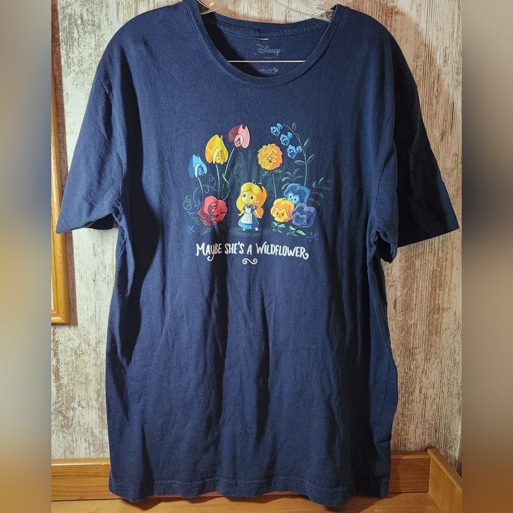 Navy Graphic Disney Tee — "Maybe She's a Wildflower" Alice in Wonderland Shirt